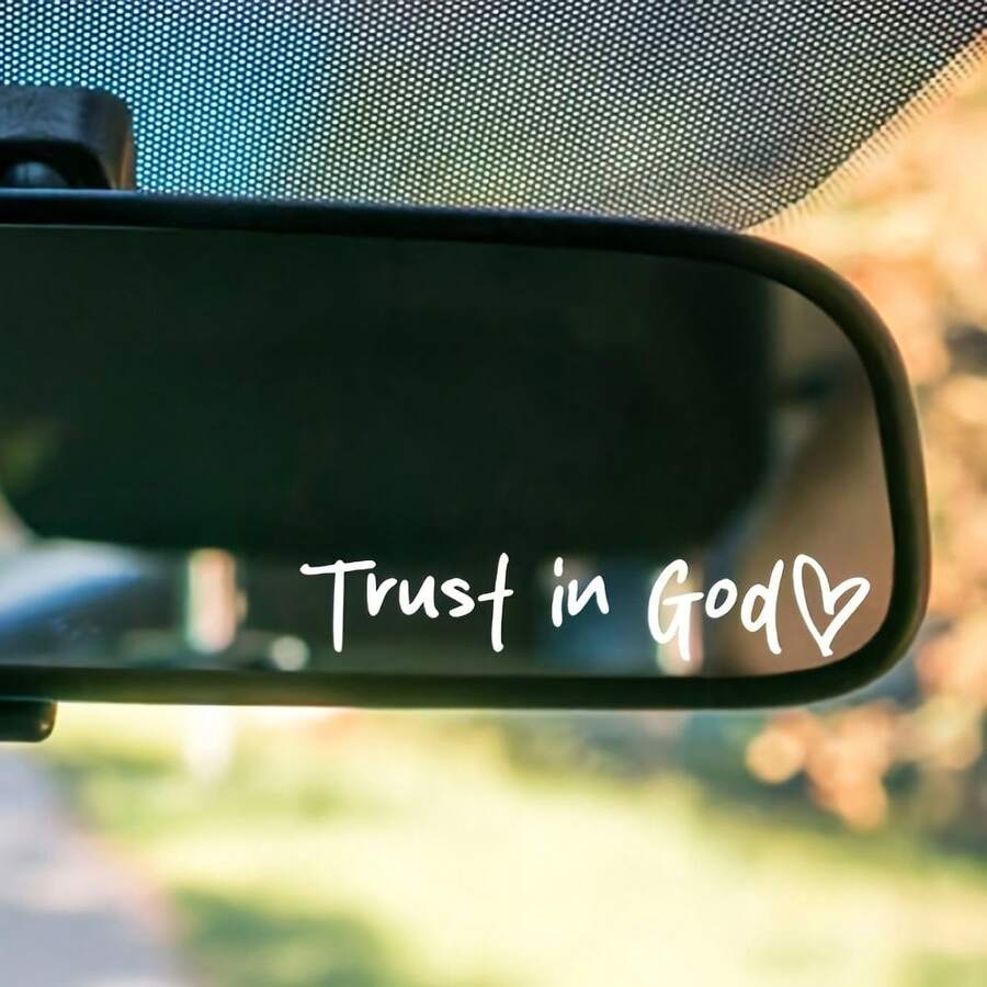 Trust In God" Christian Miracle Workshop Rearview Mirror Decal - Self-Adhesive, Sparkling Appearance, Ideal For Teachers And Religious Gifts, Heart Symbol, Religious Car Accessory | Inspirational Quote | Easy Installation, Christian Decor - 白色 - 查看 1