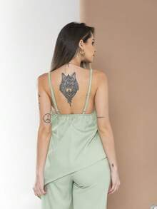 Asymmetric Blouse Set With Elegant Palazzo Pants C3142 - Mint Green - View 6