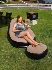 PVC Flocked Inflatable Sofa With Footrest, Suitable For Home And Outdoor, Thick Air Cushion Recliner Sofa Bed, Foldable Patio Lounge Sofa For Relaxing Nap, Camping Equipment - Multicolor - View 11
