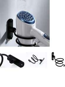 1pc Space Aluminum Chinese Style Hair Dryer Holder, No Drilling Required Wall Mount Bathroom Storage Rack