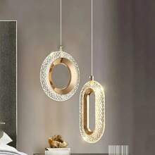 Lampada a sospensione moderna a forma di mezzaluna LED dorata, paralume ellittico in acrilico, temperatura di colore regolabile da 3000K a 6000K, luce a soffitto LED dimmerabile, adatta per isola della cucina, sala da pranzo, camera da letto - Luce a sospensione circolare con cavo regolabile