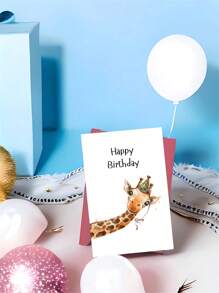1pc Giraffe Birthday Card With Envelope - Cheerful Cartoon Design, High-Quality Paper, Perfect For Family, Youngsters, Teens, And Loved Ones On All Occasions