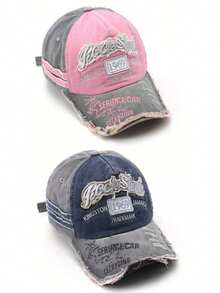 女士复古 1969 棒球帽，带做旧刺绣字母和孔洞设计，春夏遮阳情侣帽 - 彩色 - 查看 24