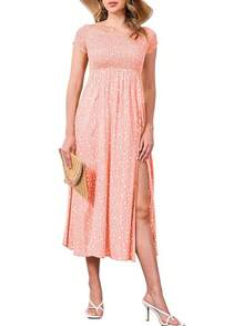 Vestido largo casual y suelto para mujer estilo boho de verano con hombros descubiertos y mangas de campana - Rosa - Ver 5