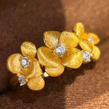 Exquisite Luxury 18K Gold Plated Flower Zirconia Adjustable Cocktail Ring For Women