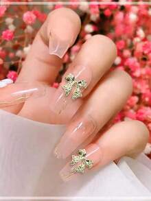 10Pcs/Pack Golden Metal Bows Nail Art Charm 3D Alloy Silver Bowknot Ribbon Nail Decor Parts Diy Luxury Manicure Accessories Nail Charms Nail Gems Nail Supplies Nails - Gold - View 3