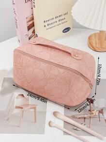 1Pc Pu Leather Makeup Bag Large Capacity Spacious Double Layer Makeup Bag Waterproof PU Leather Cosmetic Bag, Portable Toiletry Bag, Waterproof PU Skincare Pouch, Cosmetic Organizer Bag, PU Leather Waterproof Makeup Pouch, Lightweight Toiletry Bag With Compartments, Big Capacity Travel Makeup Storage Bag, Multi-Functional Travel Organizer Bag, Home & Travel Cosmetic Bag With Divider And Handletravel Essentials For Vacation Summer Holiday Back To School School Stuff Bag For School Travel Bag For Women Makeup Bag For Travel