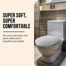 Toilet Lid Cover - Sage Green, Plush Microfiber Oval Toilet Seat Covers For Bathroom, Machine Washable Elongated Toilet Cover Seat, Stretches Up To 21"X19" - 灰色 - 查看 2