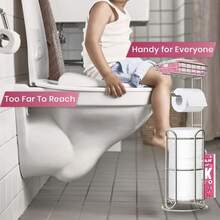 New Mega Roll Toilet Paper Holder Stainls Steel Bathroom Tissue Holder Stand TP Dispenser  Phone/Wipe Shelf & Magazine Rack  Standing-Chrome - D-chrome 24 彈匣架 - 查看 2