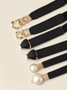 1/3pcs Women Elastic Waist Cincher, Pearl Buckle Skinny Waist Belt, Bow Tie Elastic Waistband, Fashion Versatile Waist Belt For Dress, Sweater, Jacket, Women Alloy Buckle Waist Belt