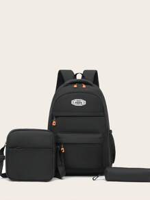New Men's Lightweight One Shoulder Bag Backpack With Pen Case 3 PiecesSet, Casual Large Capacity Student Messenger Bag