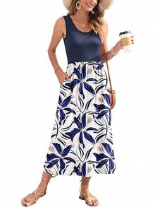 Women's Summer Maxi Dress 2025 Casual Sleeveless Hawaiian Sundress Tropical Long Dress Beach Vacation Outfit - White - View 1