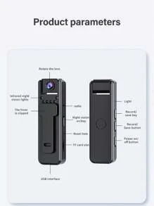 1 pezzo Mini telecamera del corpo 1080P con lente ruotabile di 180°, telecamera portatile per il corpo con visione notturna a infrarossi, telecamera per bicicletta