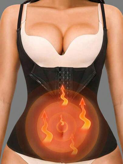 1pc Women Slimming Waist Trainer Zipper & Snap Closure Body Shaper, Shapewear, Bustier Exercise Waist Belt Suitable For Workout Home Sports And Walk