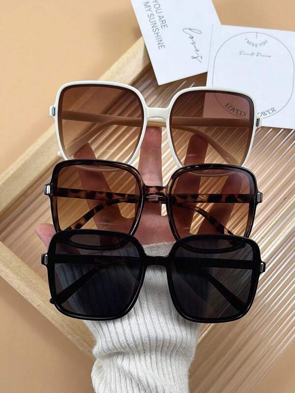 3pcs Women Large Square Frame Fashion Y2K Glasses For Outdoor Travel Party Musical Festival Hiking Accessories Beach Accessories For Women Glasses Shades