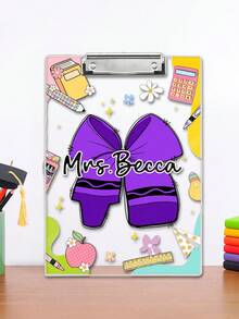1pc Custom Teacher Pencil Clipboard, Personalized Teacher Acrylic Coquette Clipboard, Custom Teacher Name Clipboard, Cute Teacher Pencil Bow Clipboard, Teacher Appreciation Gifts, Teacher Gift, Personalized Gifts, Holiday Decorations, There Are 16 Colors To Choose From,Back To School,School Supplies