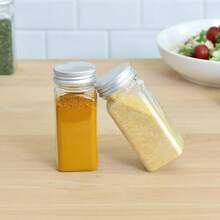 12/24 件 5.6 盎司（约 160 克）方形塑料香料罐，可重复使用的塑料调味容器，带密封盖，标签纸和笔，盐和胡椒瓶，香料罐，密封罐套装，适合户外用餐，香料，香草，粉末和闪光 - 彩色 - 查看 5