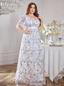 SUPGIR [Vestido de noche de gala de flores bordado con lentejuelas, cuello de rhinestone, mangas abullonadas elegantes] - Blanco - Ver 6