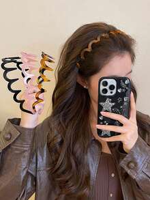 4个/1个 女士 40厘米/15.75英寸周长 防滑齿形 黑色/白色/粉色/玳瑁色塑料发箍，时尚百搭高端优雅简约纯色发饰，适合日常休闲、派对、工作、度假、扎马尾辫、盘发、洗脸、化妆等场合，Z字形发箍发圈，化妆发箍头饰，家居美发配饰 - 彩色 - 查看 2