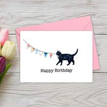 Tarjeta de cumpleaños con sobre con diseño de gato negro lindo, tarjeta de felicitación con gato celebrando, tarjeta de cumpleaños, celebración, tarjeta de cumpleaños para amantes de los gatos - Multicolor - Ver 10