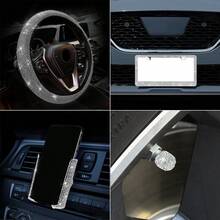 Conjunto de 4 Peças de Acessórios de Carro com Diamantes, Volante de Carro com Diamantes, Suporte de Telefone com Diamantes, Conjunto de Acessórios Internos de Válvula de Corrida com Diamantes, Conjunto de Acessórios de Carro Cintilantes com Diamantes