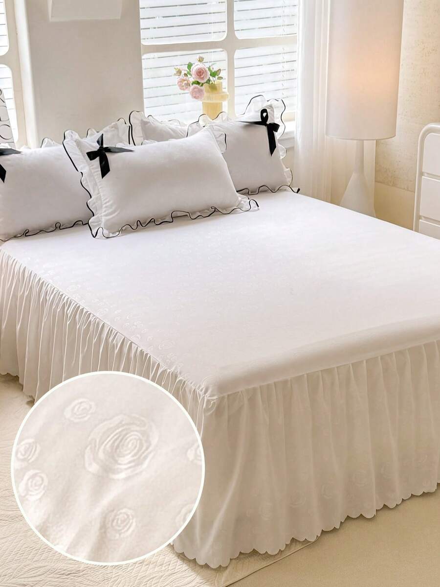 1pc Ruffled Solid Color Princess Style Bed Skirt - White - View 1
