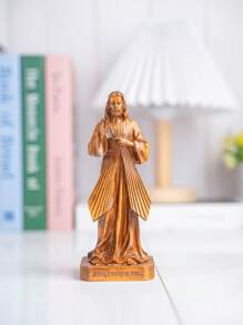 1pc Wooden Texture Christian Believer Virgin Mary And Jesus Decorative Figurine