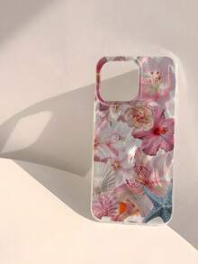 Flower 1pc Minimalist Blue Floral Pattern Shiny Waterproof Anti-Fall Anti-Slip Soft Mobile Phone Case, Compatible With Apple Phones - Multicolor - View 3