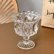 Taza de cristal retro con relieve, copa para postre de yogur con pie alto, taza de café estilo europeo antiguo y creativa