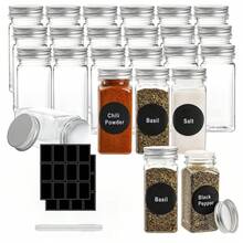 12/24 件 5.6 盎司（约 160 克）方形塑料香料罐，可重复使用的塑料调味容器，带密封盖，标签纸和笔，盐和胡椒瓶，香料罐，密封罐套装，适合户外用餐，香料，香草，粉末和闪光 - 彩色 - 查看 1