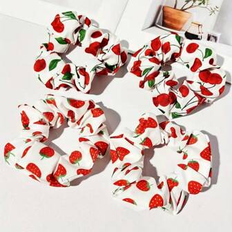 4 件樱桃和草莓印花头带 - 可爱甜美的女士发饰，采用柔软弹力面料制成，带有白色、红色和绿色水果印花，适合休闲和正式场合