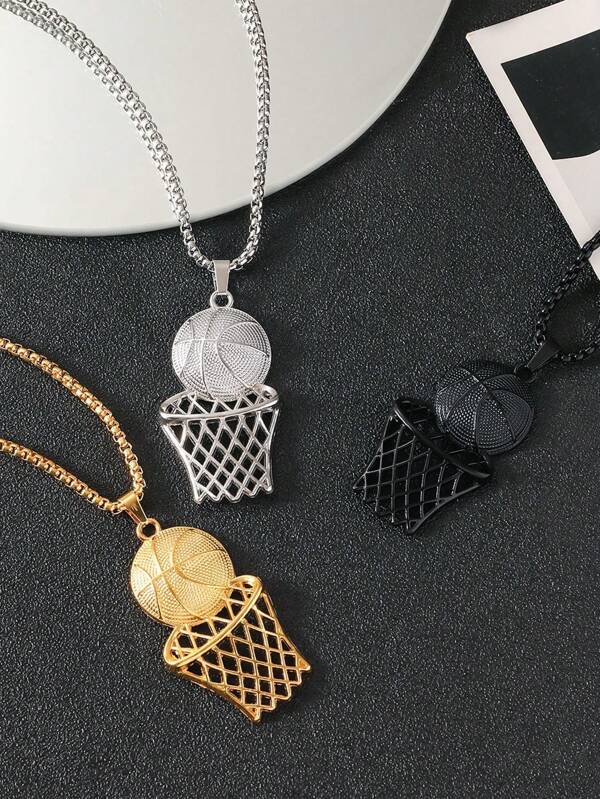1 pieza Collar de moda dorado, marco azul de baloncesto, joyería de entusiasta deportivo de hip-hop para adolescentes, temporada de regreso a clases