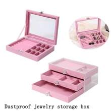 S/L Transparent Ribbon Covered Jewelry Box, Three-Layer Jewelry Storage Box, Large Multifunctional Jewelry Storage Box With 2 Drawers, Soft Dust-Proof Jewelry Display Box For Rings, Earrings, Necklaces, Bracelets, Velvet Interior Suitable For Girls For Women Storage Organizer Travel Essentials Gift Back To School