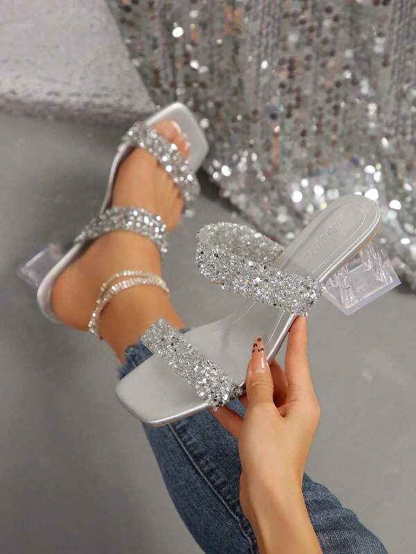 Nouvelles sandales à talons larges transparentes et à bout ouvert pour femmes grandes tailles, mules , chaussures d'été décontractées pour la plage