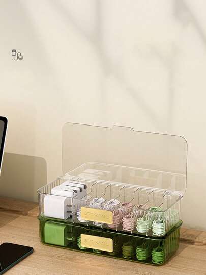 Desktop Multifunctional Data Cable Storage Box, Earphone, Phone Charger & Cable Organizer Box