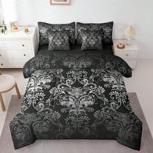 Erosebridal 7 Pcs Gothic Damask Bed In A Bag Comforter Set, Halloween Bat Bedding Sets, Victorian Floral Goth Sheet Set With Comforter, Soft Breathable Microfiber - Room Decor(Red Black)