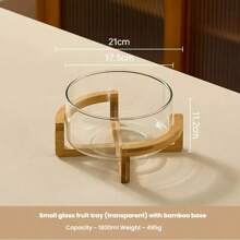 1 pieza Frutero de vidrio con base de bambú, plato para aperitivos para la sala de estar, frutero para el hogar, tazón para ensalada, tazón de bufé para restaurante, apto para el hogar, restaurante, hotel