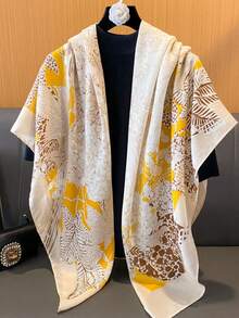 1 pieza Pañuelo cuadrado de lino de 135cm x 135cm con estampado floral para mujer, elegante chal de estilo vintage para protección solar, manta para aire acondicionado para viajes al aire libre, primavera/verano/otoño - Multicolor - Ver 9