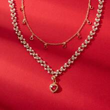 1pc Elegant Pearl Layered Heart Shaped Necklace, Delicate & Sexy, Princess Style