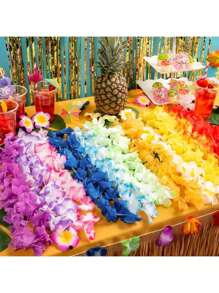 2/6/12 Piezas a Granel de Guirnaldas Hawaianas, Collares de Guirnaldas Tropicales Coloridas para Adultos, Decoraciones y Recuerdos para Fiesta Hawaiana en la Playa