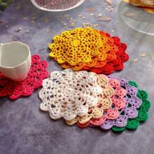 2/7 Peças Sousplats Redondos Coloridos Tecidos, Individuais de Crochê Feitas à Mão, Porta-Copos de Renda Vazada à Prova de Calor, Crochetados com 13 cm, Protetor de Copo/Garrafa para Decoração de Mesas de Festas, Feriados e Casamentos
