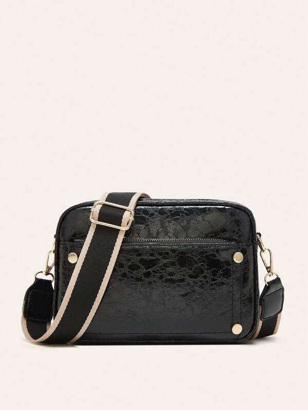 New Style Fashionable Double Zipper Small Square Bag Wide Shoulder Strap Camera Bag Shoulder Crossbody Bag For Women