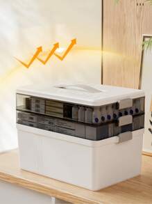 1 pieza Organizador de medicina de plástico de 3 niveles, caja organizadora de medicina, caja de almacenamiento de medicina portátil con ventana de visualización, caja organizadora de medicina de plástico, inodora, segura para alimentos, caja de almacenamiento médico multifuncional para el hogar, con cierre, compartimientos y asa. Para uso doméstico, dormitorio, dormitorio, baño, viajes al aire libre, almacenamiento debajo de la cama, viajes y oficina, color blanco.