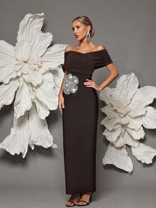 露肩绷带针织紧身连衣裙，性感欧式风格，适合家庭聚会、派对、宴会