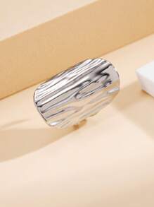 1pc Unique Textured Asymmetrical Stainless Steel Open Ring, Vintage Wide Metal Geometric Plain Band, 18K Gold Vacuum Plated, Water Resistant Fashion Jewelry For Women, Holiday Wear