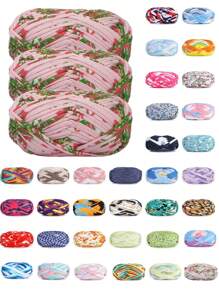 3 pièces Ruban de satin en polyester, environ 300g, mélange multicolore de fil doux en tissu - pour pantoufles au crochet DIY, sacs, panier de rangement (design d'emballage assorti)