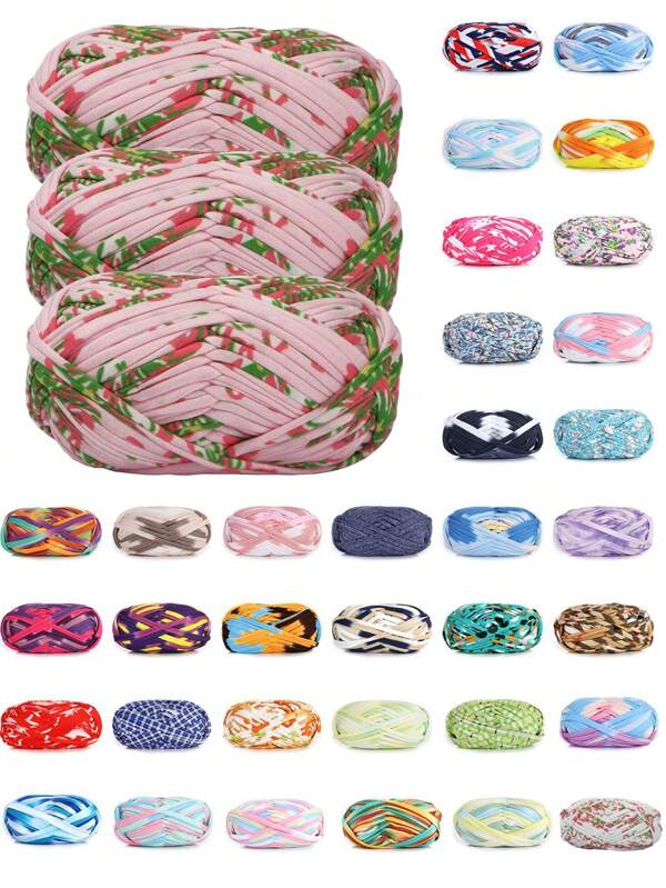 3 pièces Ruban de satin en polyester, environ 300g, mélange multicolore de fil doux en tissu - pour pantoufles au crochet DIY, sacs, panier de rangement (design d'emballage assorti)