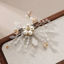 Kristall Perlen & Strass Braut Haarkamm | Zarte Blumen Haarspange aus Legierung, Atemberaubende Hochsteckfrisur für Hochzeitszeremonie