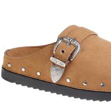 calcena Women's Western Style Buckle Mule Shoes With Rivets - Perfect For Urban Outfits, Comfortable Daily Wear, Creates A Unique Personal Style - Camel - View 2