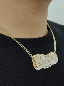 2021 Individueller Halskette, doppelt vergoldet, Namensschild 3D-Halskette, personalisierte Halskette mit Namen und Herz-förmiger Cuban Kette Halskette